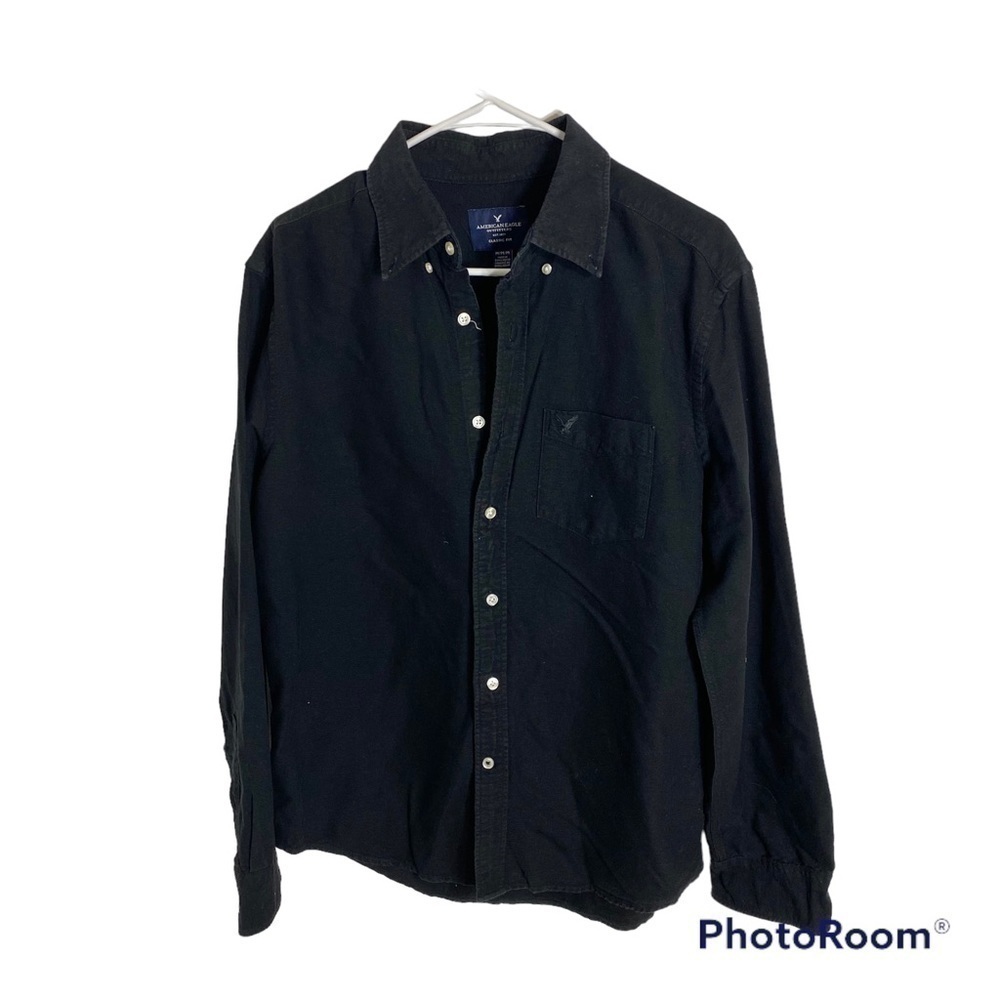 American Eagle Classic Fit Black Button Down Shirt Men’s Collared